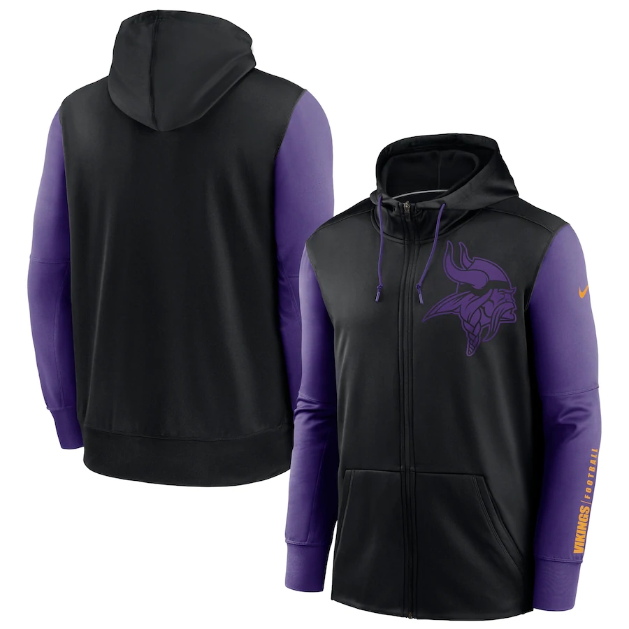 NFL Nike Minnesota Vikings Black Purple Fan Gear Mascot Performance FullZip Hoodie->houston texans->NFL Jersey